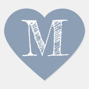 Sticker Cœur Cœur Bleu Poussiéreux Minimaliste Monogramme Initi
