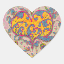 Sticker Cœur Coeur d'art populaire avec feuilles et fleurs