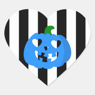 Sticker Cœur cœur de citrouille rayé Halloween bleu