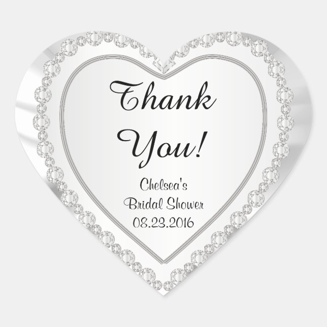 Sticker Cœur Coeur de diamant blanc sur satin blanc (Devant)