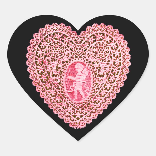 Sticker Cœur COEUR DE LAINE CUPID, Rouge rose Noir (Devant)