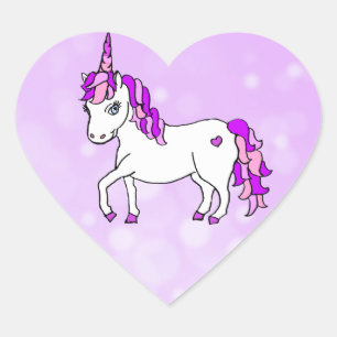 Sticker Cœur Coeur de licorne pourpre à cornes arc-en-ciel