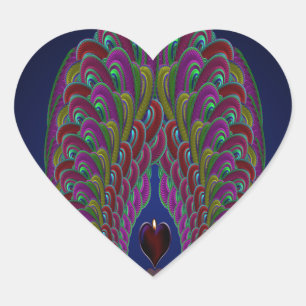 Sticker Cœur Coeur de paon fractal