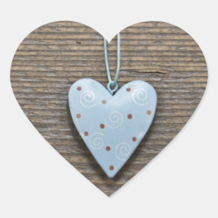 Sticker Cœur Coeur de pendage bleu décoratif Bois rustique