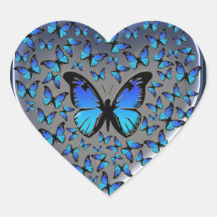 Sticker Cœur coeur des papillons bleus
