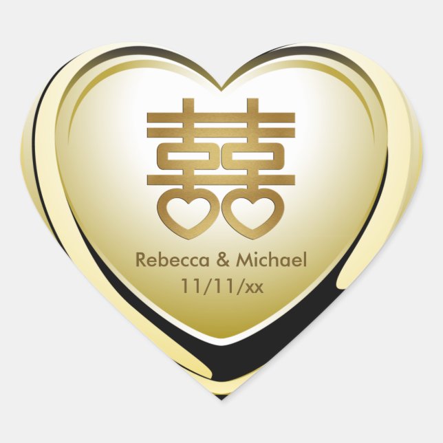 Sticker Cœur Coeur élégant de bonheur de double d'or (Devant)