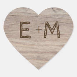Sticker Cœur Coeur en bois sculpté Initiales rustiques Mariage