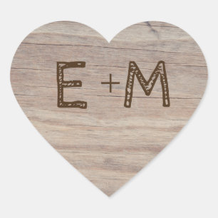 Sticker Cœur Coeur en bois sculpté Initiales rustiques Mariage