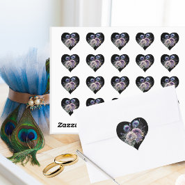 Sticker Cœur Cœur Floral Élégant Paon Noir