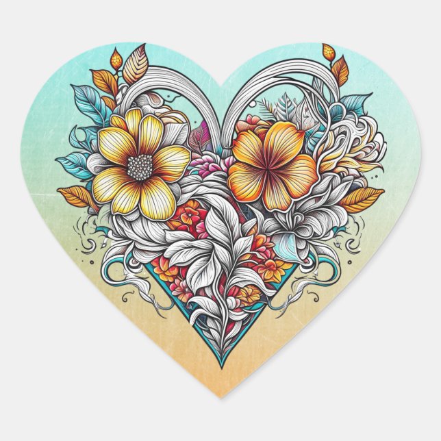 Sticker Cœur Coeur floral romantique (Devant)
