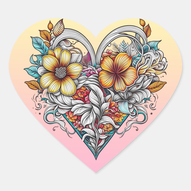 Sticker Cœur Coeur floral romantique (Devant)