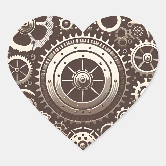 Sticker Cœur Coeur mécanique Steampunk (Devant)