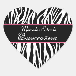Sticker Cœur Coeur Quinceanera noir blanc et rose