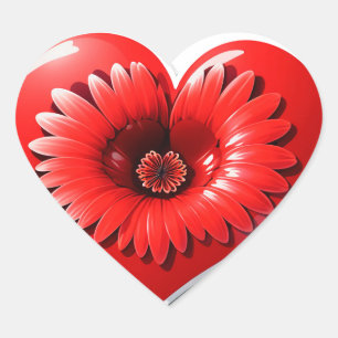 Sticker Cœur Cœur rouge romantique avec centre floral