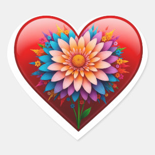 Sticker Cœur Cœur Rouge Romantique Avec Centre Floral