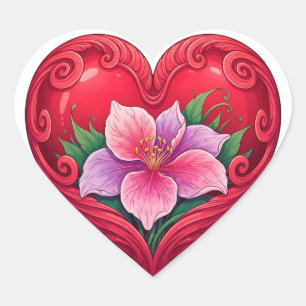 Sticker Cœur Cœur Rouge Romantique Avec Centre Floral