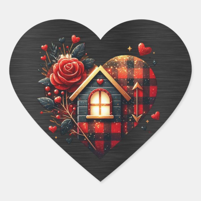 Sticker Cœur Coeur Saint-Valentin rouge noir (Devant)