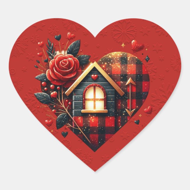Sticker Cœur Coeur Saint-Valentin rouge noir (Devant)