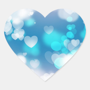 STICKER CŒUR COEURS BLANC BLEU COUCHES BOKEH DIGITAL PAPIER