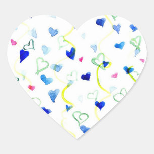 Sticker Cœur Coeurs Bleus Aquarelle Chartreuse Vert