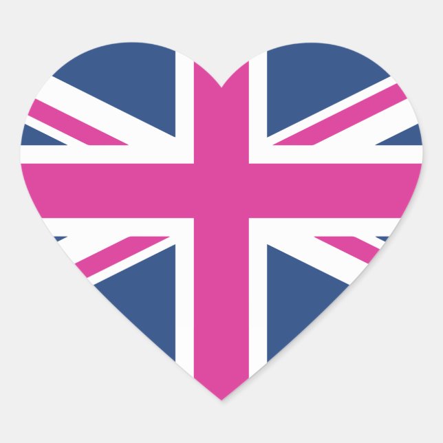 Sticker Cœur Coeurs britanniques - Union Jack bleue et rose (Devant)