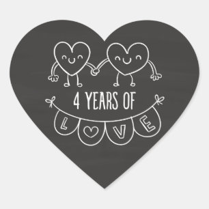 Sticker Cœur Coeurs de charrette-cadeau du 4e anniversaire