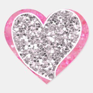 Sticker Cœur Coeurs de la Glitterie Argent et Rose