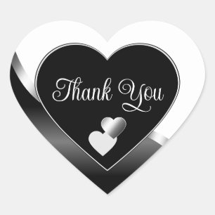 Sticker Cœur Coeurs mignons noirs et blancs Merci argenté ondul