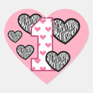 Sticker Cœur COEURS ROSES V05F de ZÈBRE de NOMBRE de COEUR de