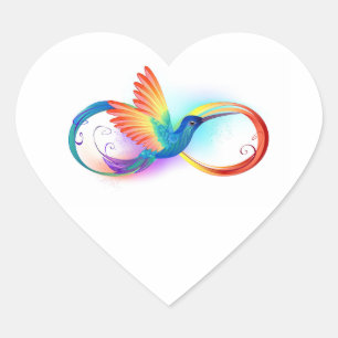 Sticker Cœur Colibri arc-en-ciel avec symbole Infinity