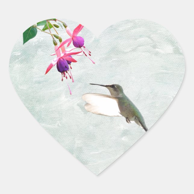 Sticker Cœur Colibri et Fuschia (Devant)