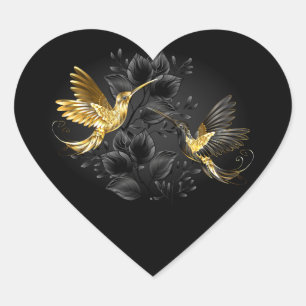 Sticker Cœur Colibri noir et or