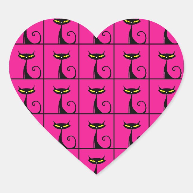 Sticker Cœur Collage Hot Rose et Black Kitty Cats (Devant)