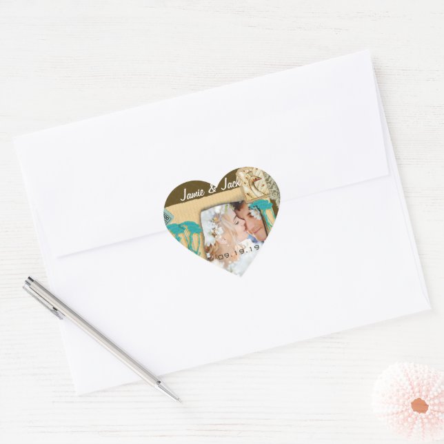 Sticker Cœur Collage photo Peacock vintage (Enveloppe)