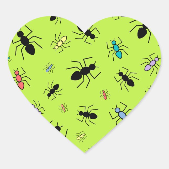 Sticker Cœur Collage Vector Ant (Arrière - plan vert herbe) (Devant)
