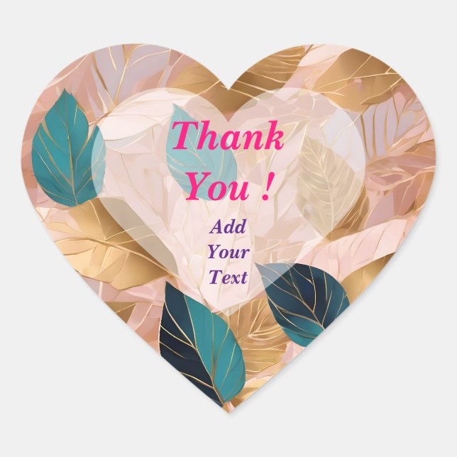 Sticker Cœur Collection de feuilles boho rose doré moderne (Devant)