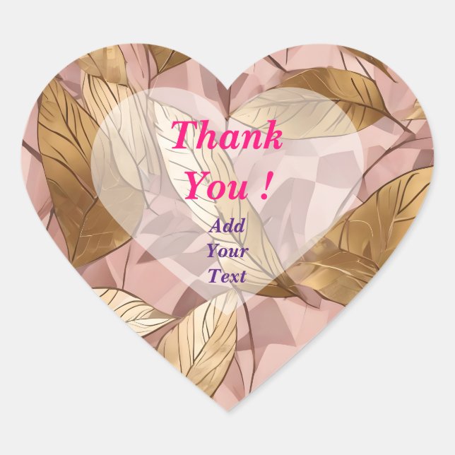 Sticker Cœur Collection de feuilles boho rose doré tendance (Devant)