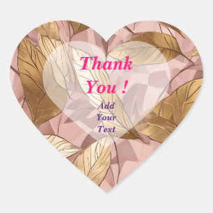 Sticker Cœur Collection de feuilles boho rose poudré or tendanc