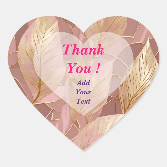 Sticker Cœur Collection de feuilles modernes Boho rose doré (Devant)
