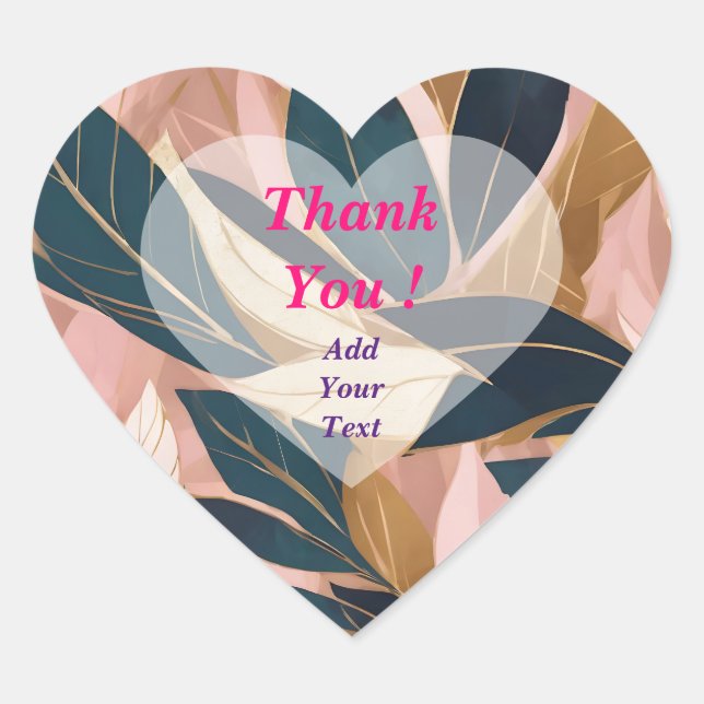 Sticker Cœur Collection de feuilles tendance Boho rose doré (Devant)
