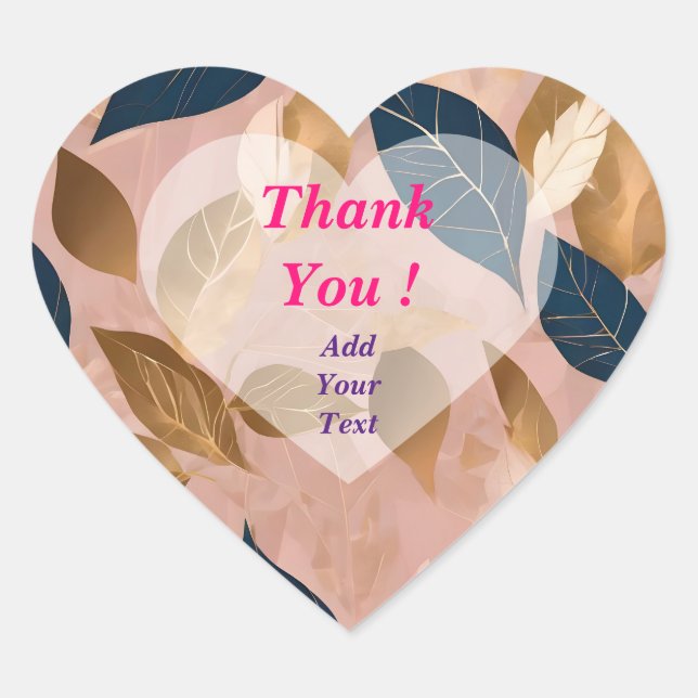 Sticker Cœur Collection Populaire Feuilles Boho Rose Pâle Or (Devant)