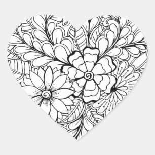 Sticker Cœur Color Me Floral Group do-it-yourself Doodle