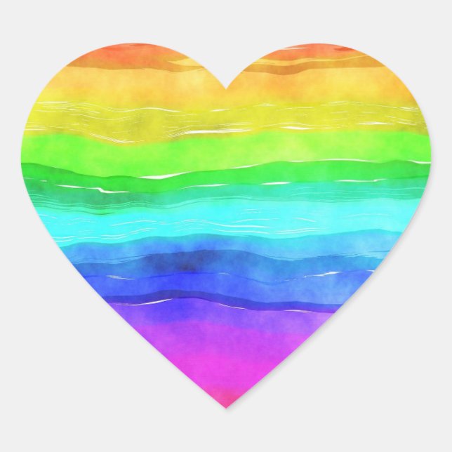Sticker Cœur Coloré Arc-en-ciel Aquarelle de coeur ondulé (Devant)