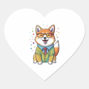Sticker Cœur Coloré Kawaii Shiba Inu Hipster 1