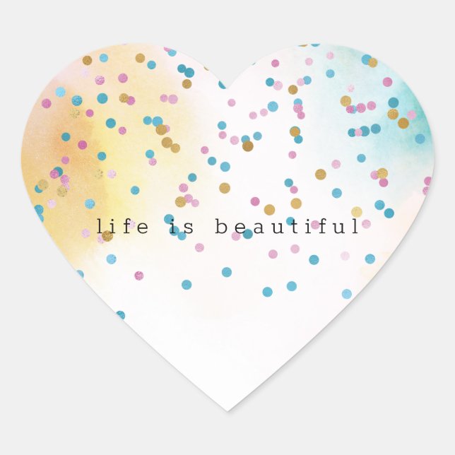 Sticker Cœur Confetti d'or rose Aqua Jaune (Devant)