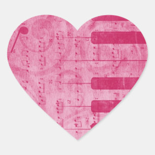 Sticker Cœur Cool antique grunge, effet piano notes musicales