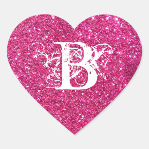 Sticker Cœur Cool Parties scintillant rose blanc Funky initial 