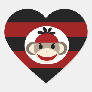 Sticker Cœur Cool Sock Singe Beanie Casquette Red Black Stripes