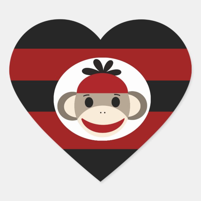 Sticker Cœur Cool Sock Singe Beanie Casquette Red Black Stripes (Devant)