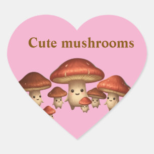 Sticker Cœur "Copain Champignon Heureux – Design Mignon Minimal